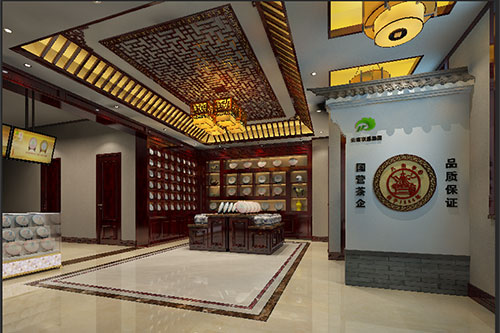 资阳古朴典雅的中式茶叶店大堂设计效果图